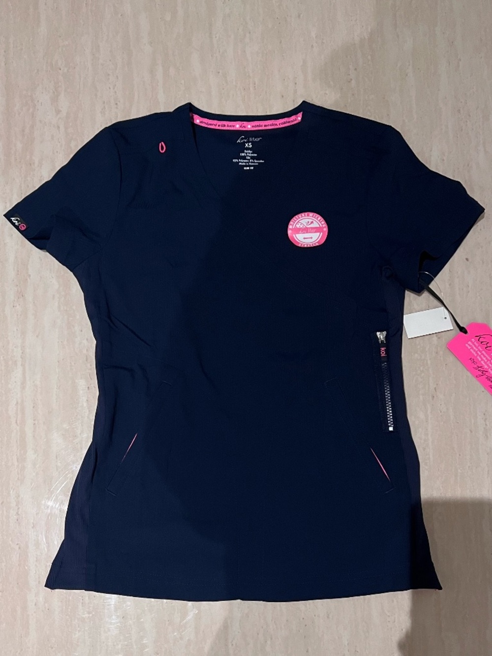 NWT Navy Blue Koi Lite Performance Stretch Pinstriped Scrub Set SIZE XS TALL